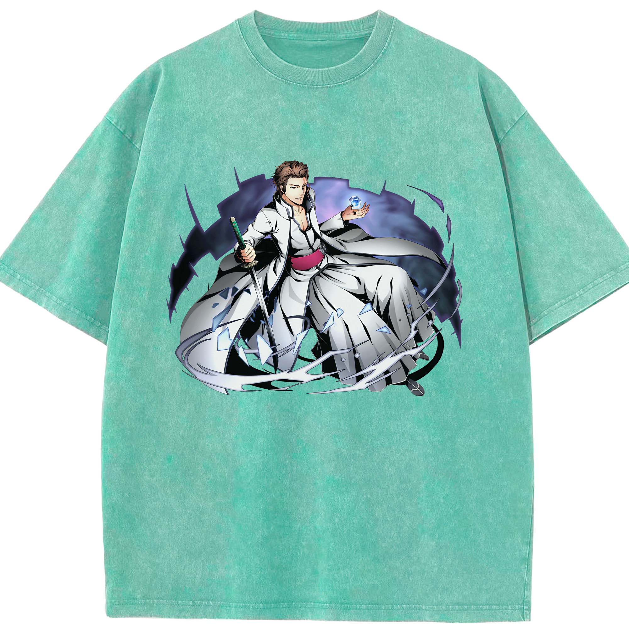 （画像用） ブリーチ 藍染 惣右介（あいぜん そうすけ） BLEACH Aizen Sousuke 綿100% ヴィンテージ風 半袖Tシャツ（フロントプリント）
